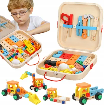 Dřevěná hračka SADA MALÉHO KUTILA DŘEVĚNÁ BEDNA DÍLNA + NÁŘADÍ