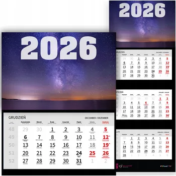 Obraz Trojdílný kalendář na rok 2026 na zeď do kanceláře – krajina, příroda, galaxie