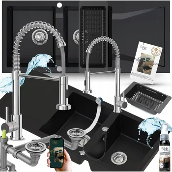 Granitový dřez Dvoukomorový granitový dřez Sink Quality GRANDE, černý