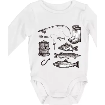 Kojenecký body Rybářský set - Body kojenecké s dlouhým rukávem - Dlouhý r. do 3 měs ( Bílá )