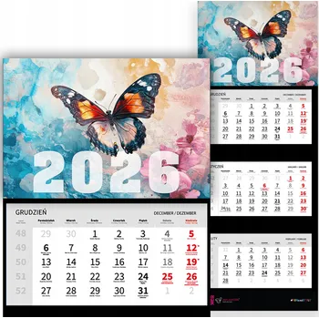 Kalendář Trojdílný kalendář 2026 na zeď - Malebná krajina, motýl, umělecký