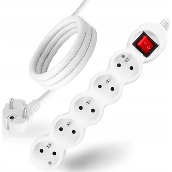 Napájecí kabel Prodlužovací Kabel s uzemněním, 5 zásuvek, 5m, vypínač ON/OFF, černý