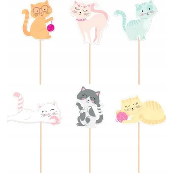 Obraz Id_5153 TOPPER Toppery na dort KOČKA KOČKY KOŤATA k zapíchnutí sada 6 Ks. CAKE