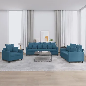 Pohovka 3dílná sedací souprava s poduškami modrá samet IM_3201689