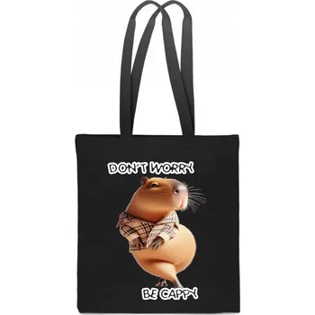 Obraz BAVLNĚNÁ TAŠKA černá Kapybara Happy Cappy štěstí dárek TT_899
