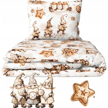 Povlečení Povlečení 160x200 2x70x80 VÁNOČNÍ zimní 140g/m2, 100% bavlna, skřítci z peří