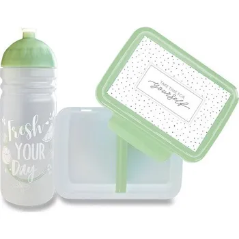 Jídlonosič Set Zdravá lahev 0,7 l a Zdravá sváča - Fresh olivová
