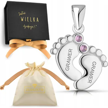 Přívěsek Stříbrný přívěsek nožičky s gravírováním na řetízek růžová zirkon chodidla 925