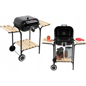 Zahradní gril Přenosný gril na dřevěné uhlí Lund obdélníkový s víkem 45x40 cm