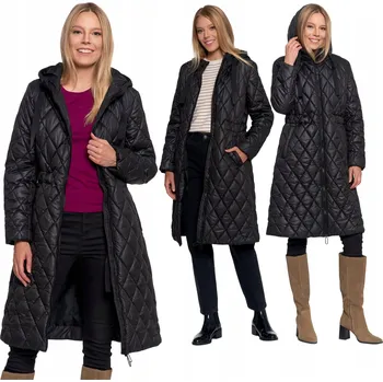 Dámská dlouhá bunda kabát s kapucí prošívaná podzimní módní Moraj XL