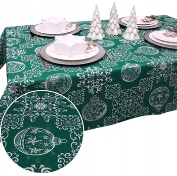 Obraz Obrus Świąteczny BN25 – Zelený ubrus odolný proti skvrnám 200x140 cm s vánočním motivem 284-3