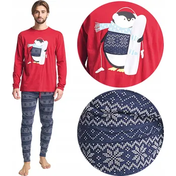 Pánské pyžamo Vánoční pánské pyžamo dlouhé vzorované bavlněné Albano červené XXL