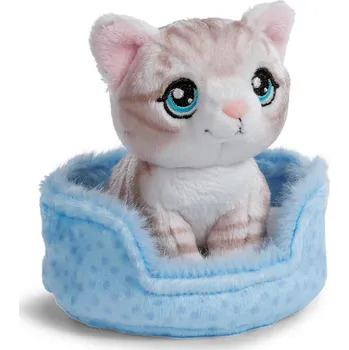 plyšák NICI PLYŠOVÝ MAZLÍČEK PŘÍTULNÍČEK ŠEDÁ KOČKA V MODRÉM KOŠÍČKU 12 CM