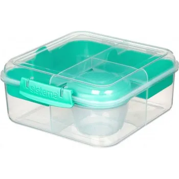 Svačinový box SISTEMA To Go Bento Cube 1,25 l - tříkomorový box na oběd / plastový box na snídani s nádobou na omáčku