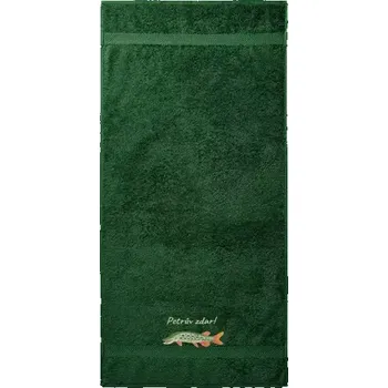 Sada ručníků a osušek Froté osuška a ručník pro rybáře s výšivkou štika Petrův zdar! lahvově zelená ručník