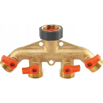 Rozdělovač 4-cestný s ventily Kohout Mosaz GZ 3/4 Adaptér Ventily Mosaz