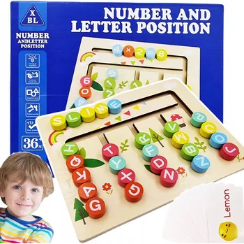 Dřevěná hračka DŘEVĚNÁ MONTESSORI HRA PAMĚŤOVÁ PUZZLE ČÍSLA A PÍSMENA KULIČKY