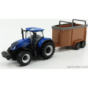 autíčko Bburago New holland T7.315 Tractor + Livestock Forwarder 1:50 Modrá Hnědá