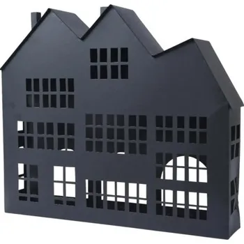 Svícen Svícen kovový na čajové svíčky domy 43,5 x 8,7 x 37 cm černý
