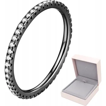 Prsten Fraise stříbrný prstýnek 925 ČERNÉ barvy se zirkony, obroučka, vel 19