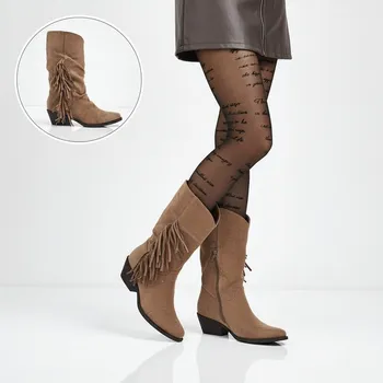 Dámské kozačky Hnědé dámské Kovbojské Boty s třásněmi Selva, velikost 38