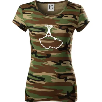 Dámské tričko Mapa ČR - cyklista na prsou - Dámské maskáčové triko - XS ( Hnědý maskáč )