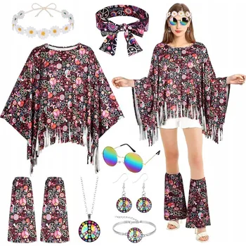 Karnevalový kostým KOSTÝM PŘEVLEK HIPPIE BOHO LÉTA 70 80 VINTAGE TŘÁSNĚ RETRO DOPLŇKY