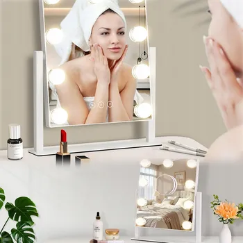 Zrcadlo Kosmetické zrcadlo Hollywood stojící zrcadlo s LED osvětlením pro make-up, 9 žárovek