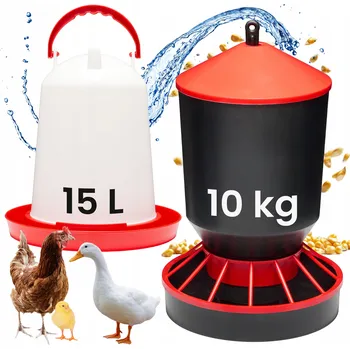 Krmítko pro ptáka Sada: napáječka + krmítko 15 l + 10 kg pro kuřata a drůbež, automatické Garronda