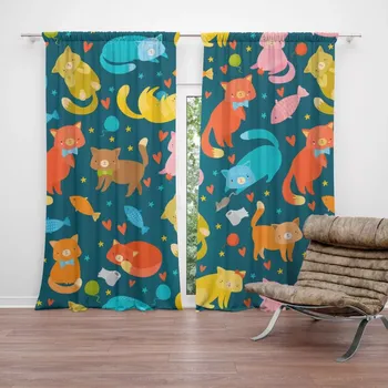 Závěs Sablio Závěs Kočky s rybkami: 2ks 140x250cm