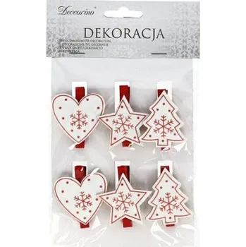 Vánoční dekorace Kolíček s ozdobou srdce, vločka, stromeček 6ks IDDRZEX05023