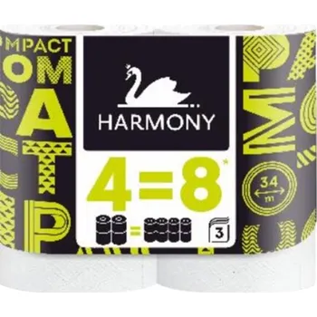 Toaletní papír Harmony Compact 3vrstvý toaletní papír 4 8, 4 role, 34 m role IDDRZEX12054