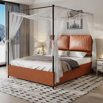 Postel Dřevěná manželská postel Arhatreya 140x200 cm, odstíny hnědé