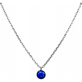 Náhrdelník JEMNÝ STŘÍBRNÝ DÁMSKÝ NÁHRDELNÍK S KULATÝM MODRÝM OPÁLEM, STŘÍBRO 925