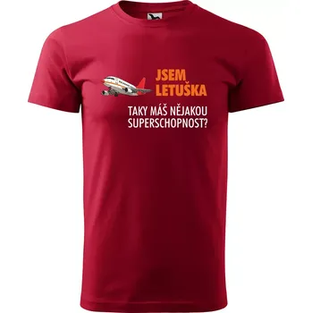 Pánské tričko Sablio Tričko s potiskem Jsem letuška, taky máš nějakou superschopnost? - červené S