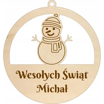 Vánoční dekorace DŘEVĚNÁ VÁNOČNÍ KOULE NA VÁNOČNÍ STROMEK SNĚHULÁK S GRAVÍROVÁNÍM JMÉNO VÁNOCE