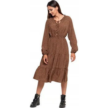 Dámské šaty Šaty Dámské Midi Dlouhý Rukáv Lehká Módní Elegantní Volány MORAJ XL