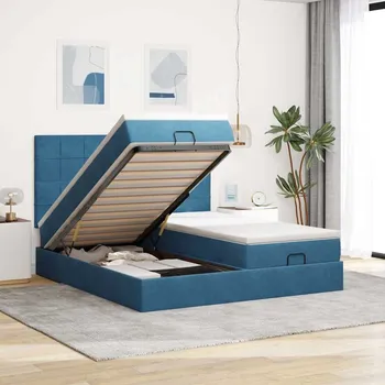 Postel zahrada-XL Osmanský rám postele s matracíes tmavě modrá 160x200cm samet 3313770