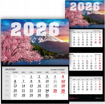 Obraz Kalendář Třídílný Nástěnný na Rok 2026 Do Kanceláře Krajina Příroda Hora Fudži
