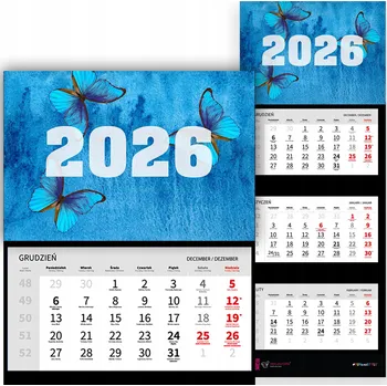 Kalendář Kalendář Trojdílný 2026 Nástěnný Malebná Krajina Modří Motýli