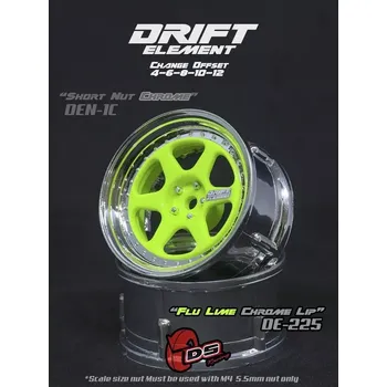 RC náhradní díl DS Racing Drift Element 6 Spoke disky, FLU Lime, chromový okraj, 2 ks