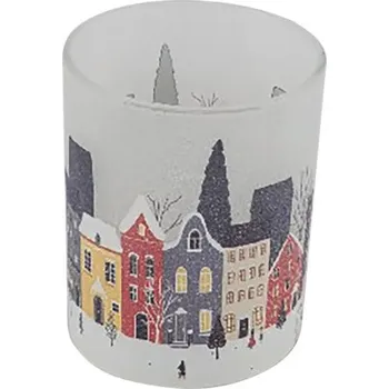 Svícen Svícen na čajovou svíčku domky sklo čirá matná/multicolor 9x9x10 cm