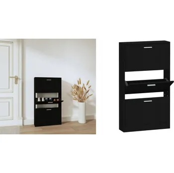 Botník Černá Skříň na boty, 59x17x108 cm, dřevotříska