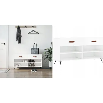 Botník Bílá lavice s úložným prostorem na boty, 102x35x55 cm, vysoký lesk