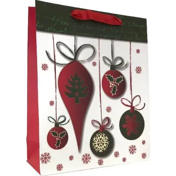 Dárková taška Dárková vánoční taška motiv Vánoční ozdoby a vločky 25,5x31x10cm IDDRZEX04032