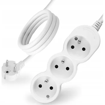 Napájecí kabel Prodlužovací Kabel kabel s Zásuvková Lišta 3 zásuvky, 5 m, bílý kabel