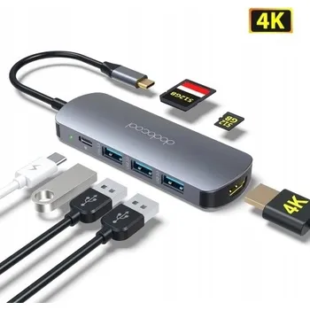 USB hub Dodocool DC76GY USB-C Hub 3x USB 3.0 HDMI 4K SD 100W pro Macbook Dell 7v1