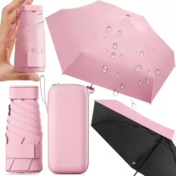 Deštník MINI SKLÁDACÍ KAPESNÍ AUTOMATICKÝ DEŠTNÍK KOMPAKTNÍ POUZDRO RŮŽOVÉ