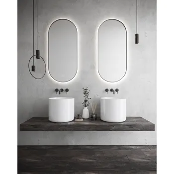 Zrcadlo Zrcadlo do koupelny oválné v černém rámu s LED podsvícením Holi HOZZE