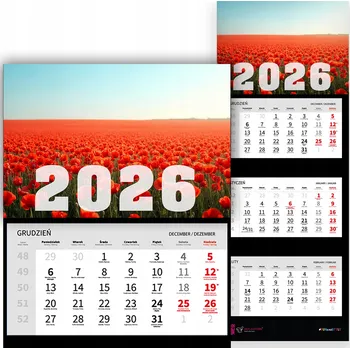 Obraz Trojdílný kalendář na rok 2026 na zeď – Krajina, příroda, Tulipány, jaro